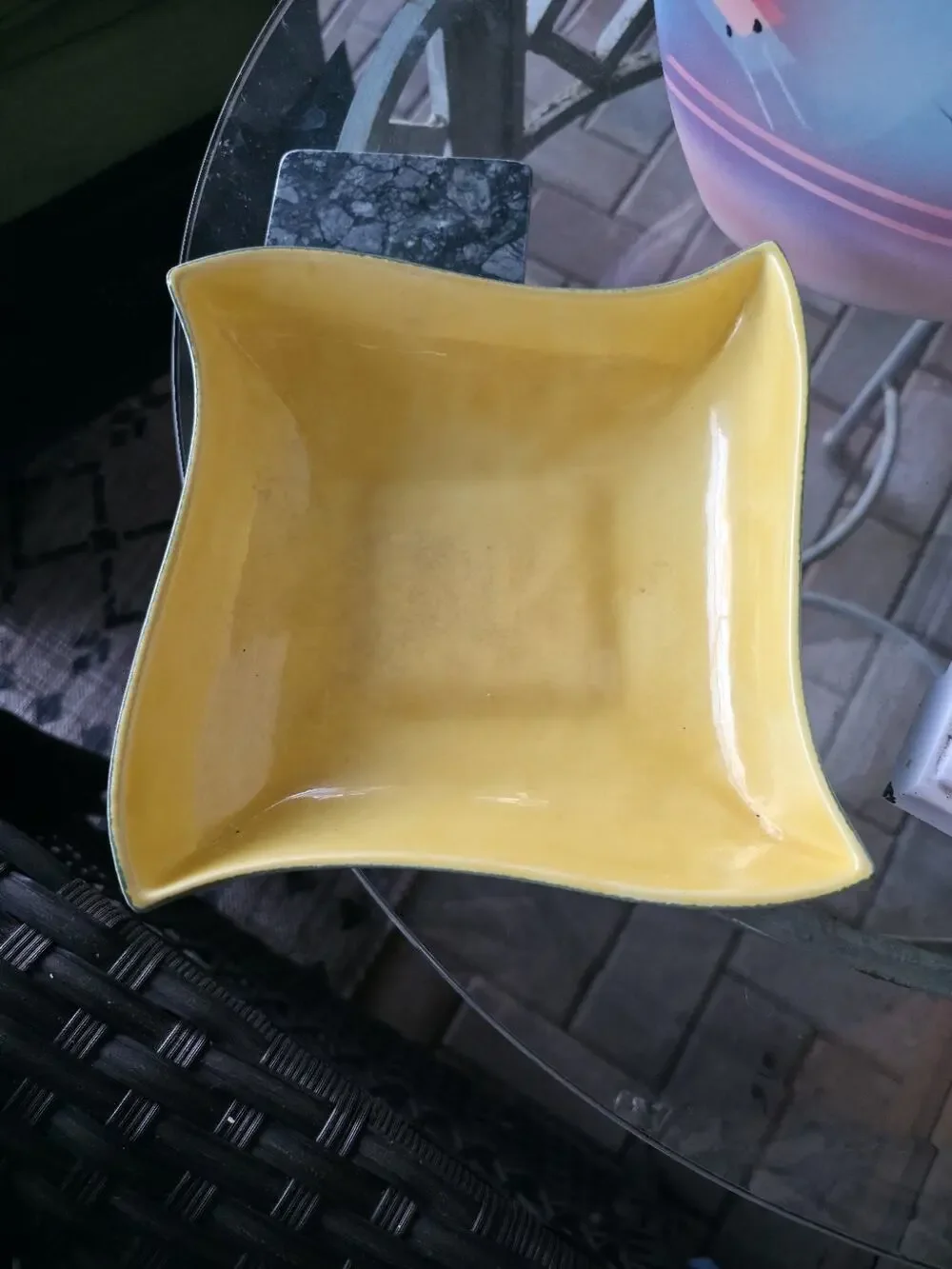 Red Wing Pottery Square Dish USA Olive Green Yellow Mid Century Modern